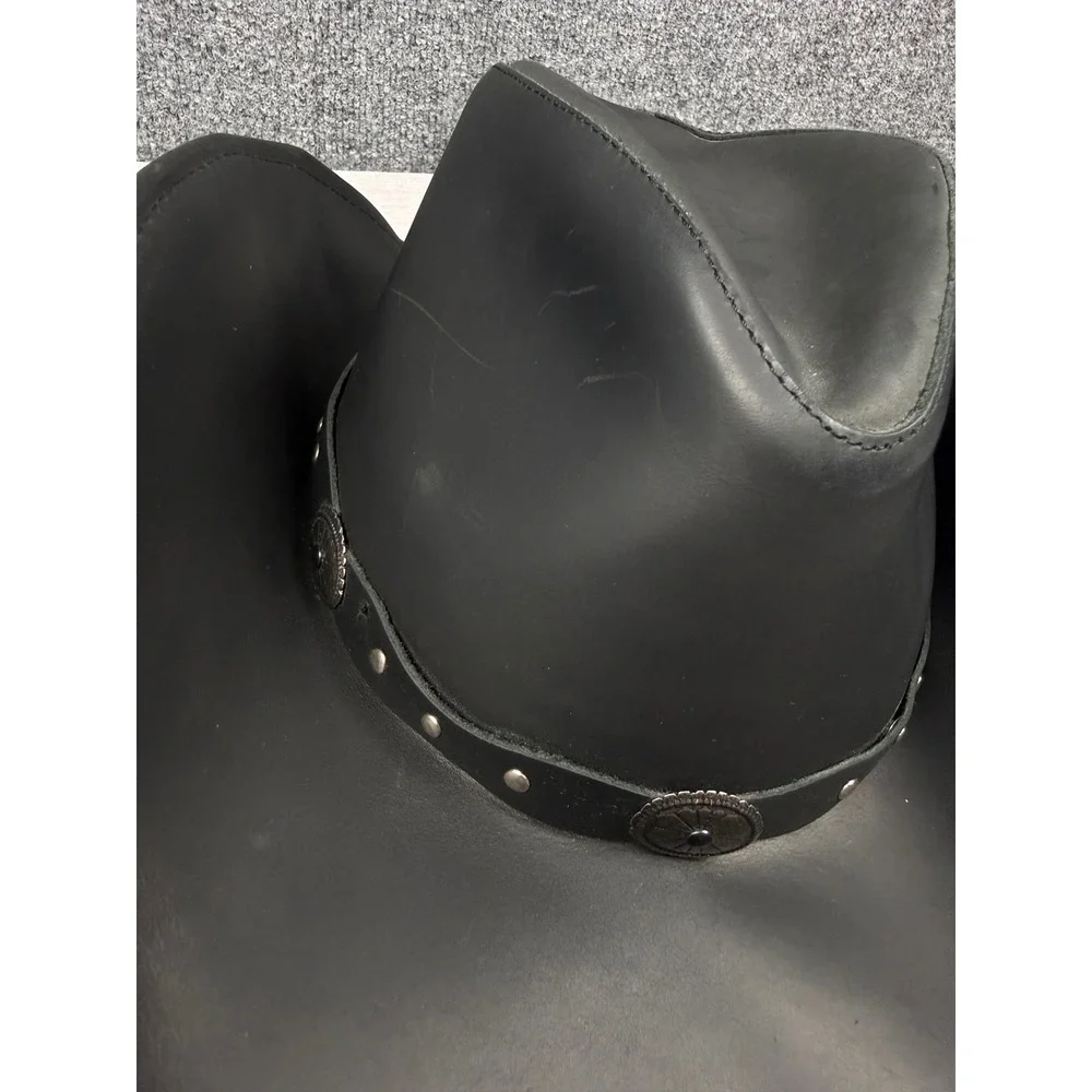 Stetson Rodeo Dr Collection Black Leather Cowboy Hat Studded Concho Large